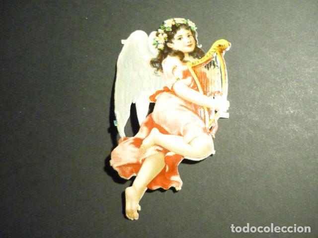 Colecionismo Cromos recortados antigos: ANGEL CON ARPA CROMO TROQUELADO