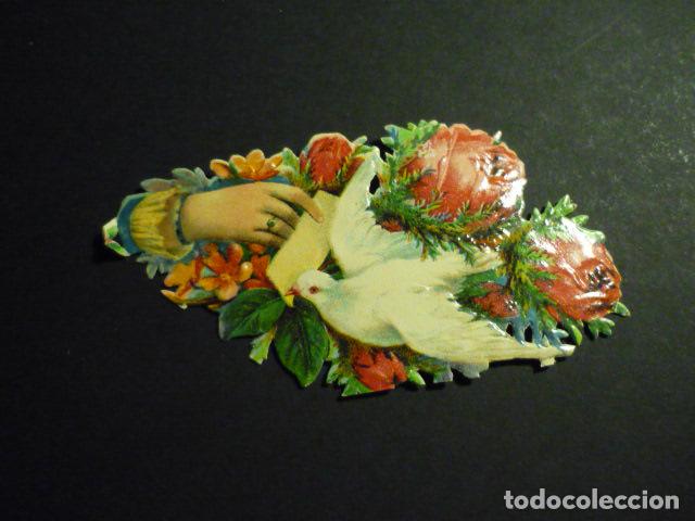 Collectionnisme Cartes &agrave; collectionner massicot&eacute;es anciennes: MANO CON FLORES Y PALOMA CROMO TROQUELADO
