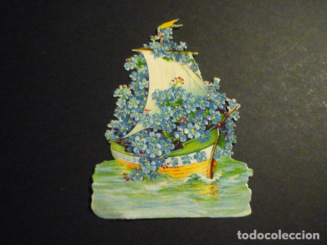 Collectionnisme Cartes &agrave; collectionner massicot&eacute;es anciennes: BARCO CON FLORES CROMO TROQUELADO