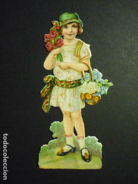 Collectionnisme Cartes &agrave; collectionner massicot&eacute;es anciennes: NI&Ntilde;A CON FLORES CROMO TROQUELADO