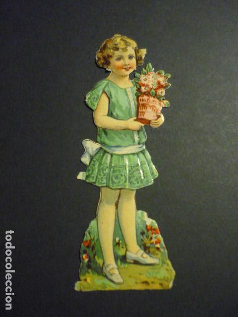 Collectionnisme Cartes &agrave; collectionner massicot&eacute;es anciennes: NI&Ntilde;A CON FLORES CROMO TROQUELADO