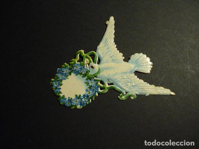 Collectable Antique Stamped Cards: PALOMA CON FLORES CROMO TROQUELADO