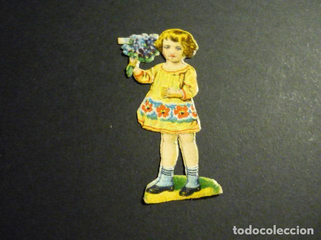 Collectable Antique Stamped Cards: NI&Ntilde;A CON FLORES CROMO TROQUELADO
