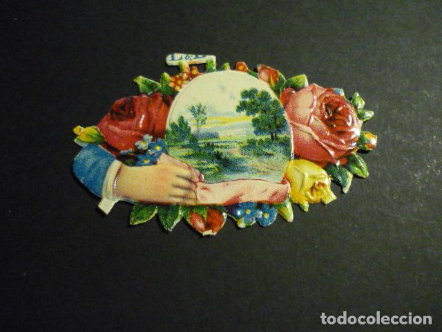 Collectable Antique Stamped Cards: MANO CON FLORES CROMO TROQUELADO