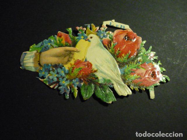 Collectable Antique Stamped Cards: MANO CON FLORES CROMO TROQUELADO