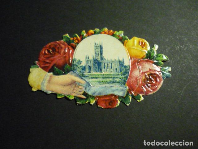 Collectable Antique Stamped Cards: MANO CON FLORES CROMO TROQUELADO