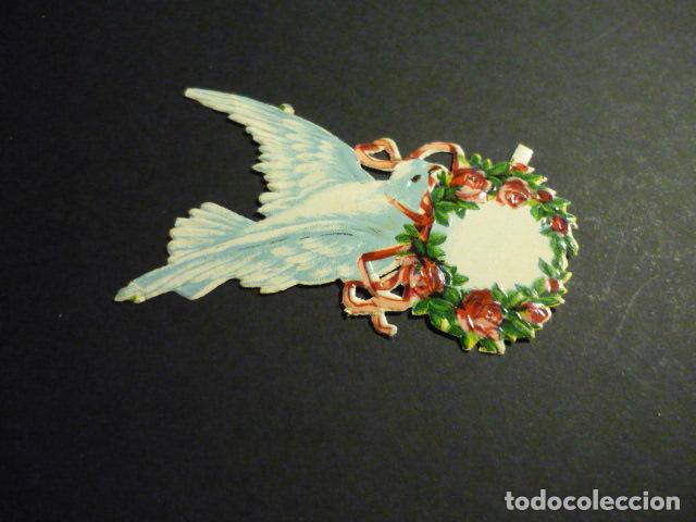 Collectable Antique Stamped Cards: PALOMA CON FLORES CROMO TROQUELADO