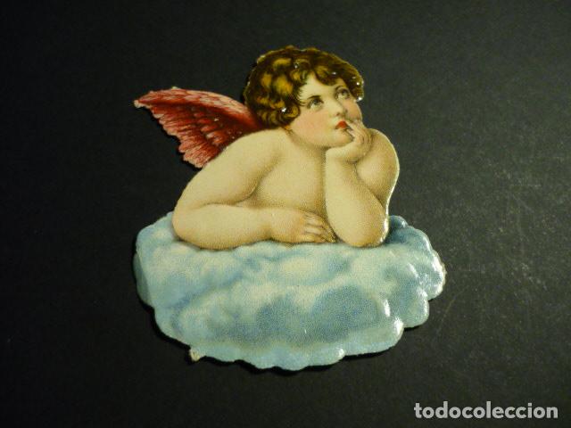 Collectable Antique Stamped Cards: ANGEL PENSATIVO CROMO TROQUELADO
