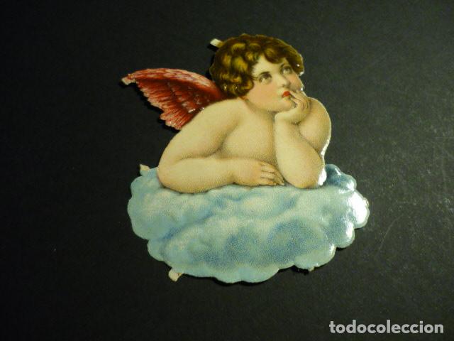 Collectable Antique Stamped Cards: ANGEL PENSATIVO CROMO TROQUELADO
