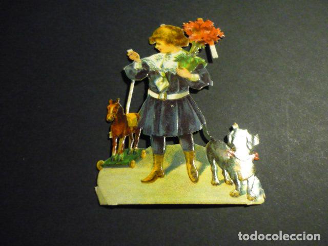 Collectable Antique Stamped Cards: NI&Ntilde;A CON FLORES CROMO TROQUELADO