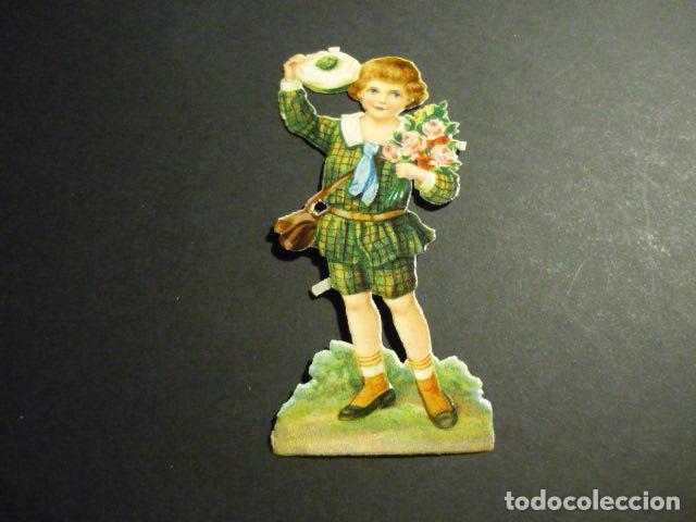 Collectable Antique Stamped Cards: NI&Ntilde;O CON FLORES CROMO TROQUELADO