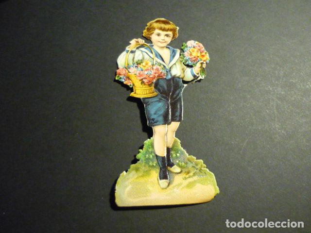 Collectable Antique Stamped Cards: NI&Ntilde;O CON FLORES CROMO TROQUELADO