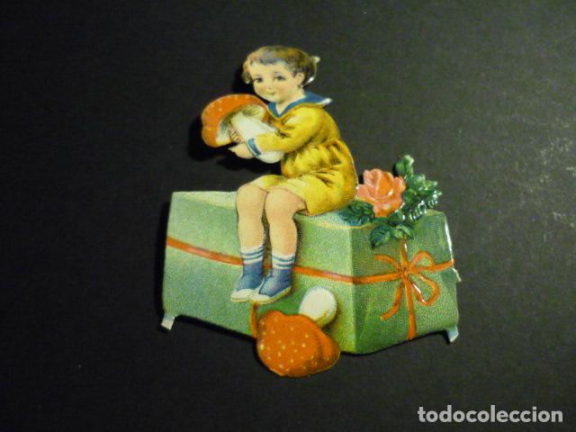Collectable Antique Stamped Cards: NI&Ntilde;O CON SETAS CROMO TROQUELADO