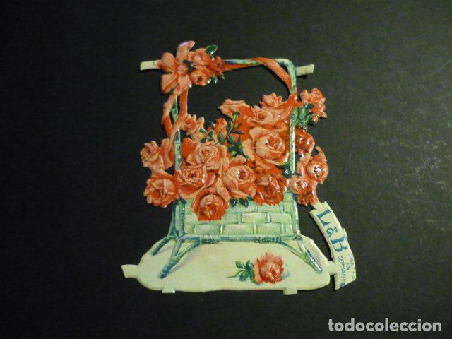 Collectable Antique Stamped Cards: CESTA CON FLORES CROMO TROQUELADO