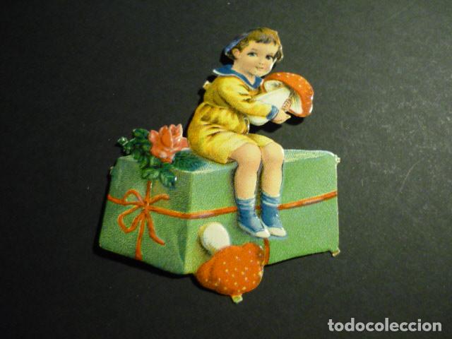 Collectable Antique Stamped Cards: NI&Ntilde;O CON SETAS CROMO TROQUELADO