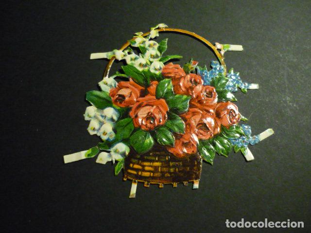 Collectionnisme Cartes &agrave; collectionner massicot&eacute;es anciennes: CESTA CON FLORES CROMO TROQUELADO
