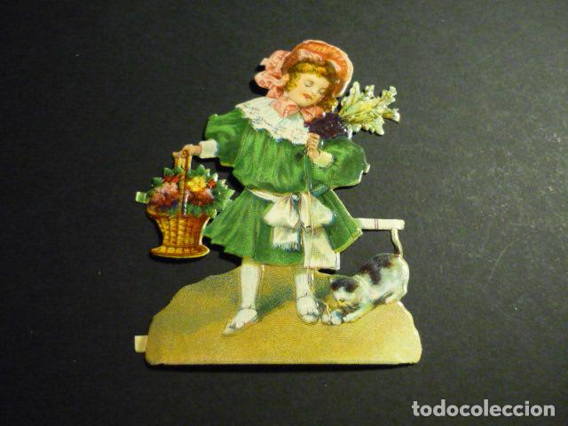 Coleccionismo cromos troquelados antiguos: NI&Ntilde;A CON GATO CROMO TROQUELADO