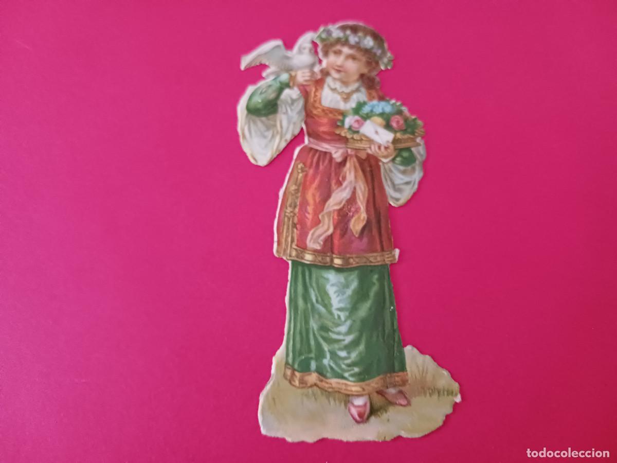 Coleccionismo cromos troquelados antiguos: cromo troquelado, joven con paloma mensajera, sin nombre comercial