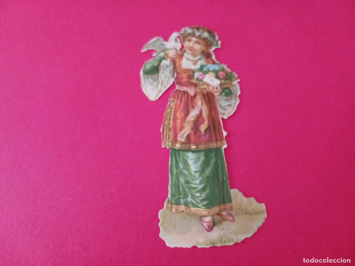 Coleccionismo cromos troquelados antiguos: cromo troquelado, chica con paloma mensajera, sin nombre comercial