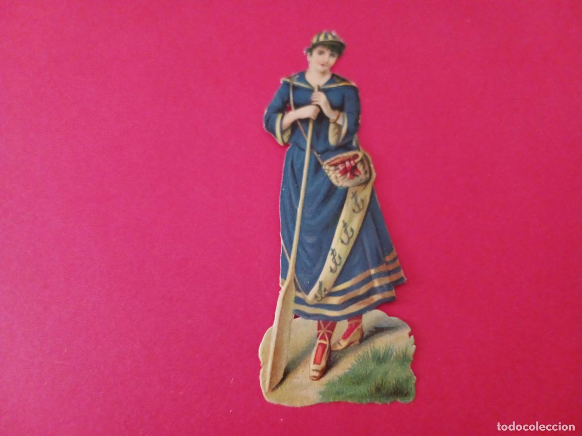 Coleccionismo cromos troquelados antiguos: cromo troquelado, se&ntilde;ora marinera con remo, sin nombre comercial