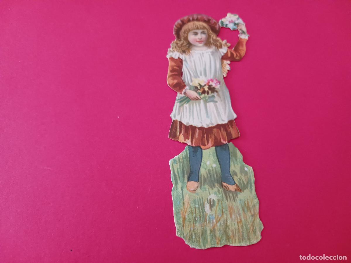 Coleccionismo cromos troquelados antiguos: cromo troquelado, ni&ntilde;a con flores, sin nombre comercial