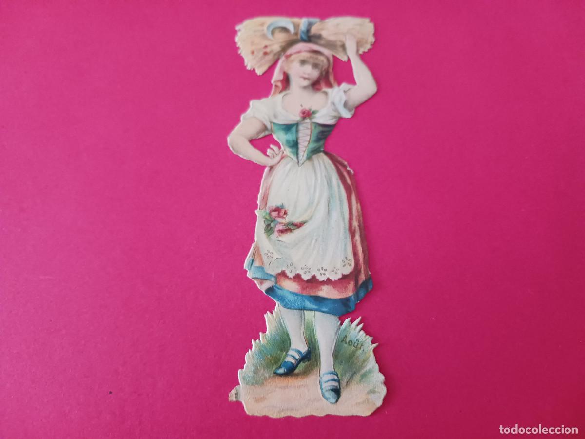 Coleccionismo cromos troquelados antiguos: cromo troquelado, mujer con haz de trigo, sin nombre comercial