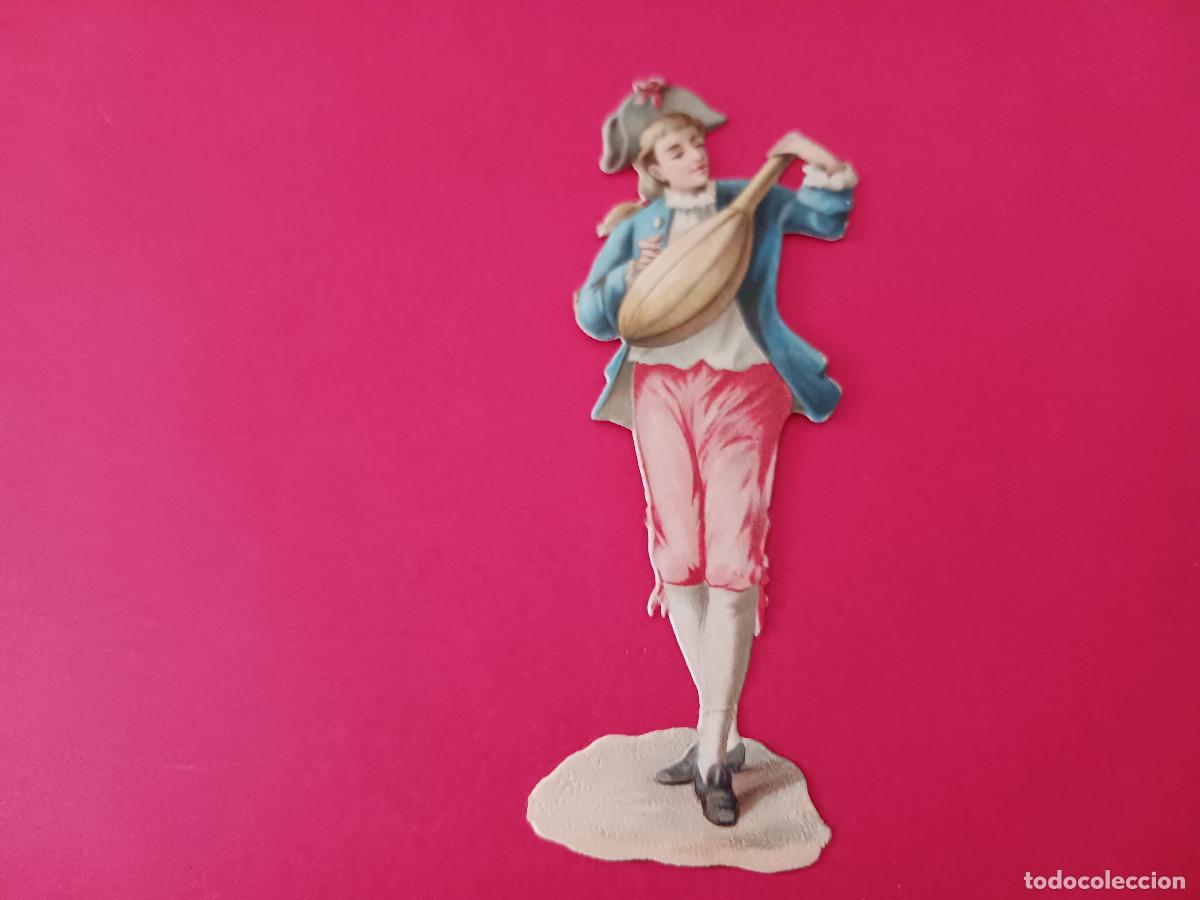 Coleccionismo cromos troquelados antiguos: cromo troquelado, paje con laud, sin nombre comercial