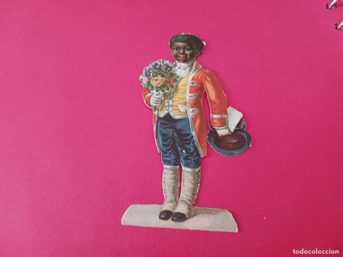 Coleccionismo cromos troquelados antiguos: cromo troquelado, mayordomo de color con flores, sin nombre comercial