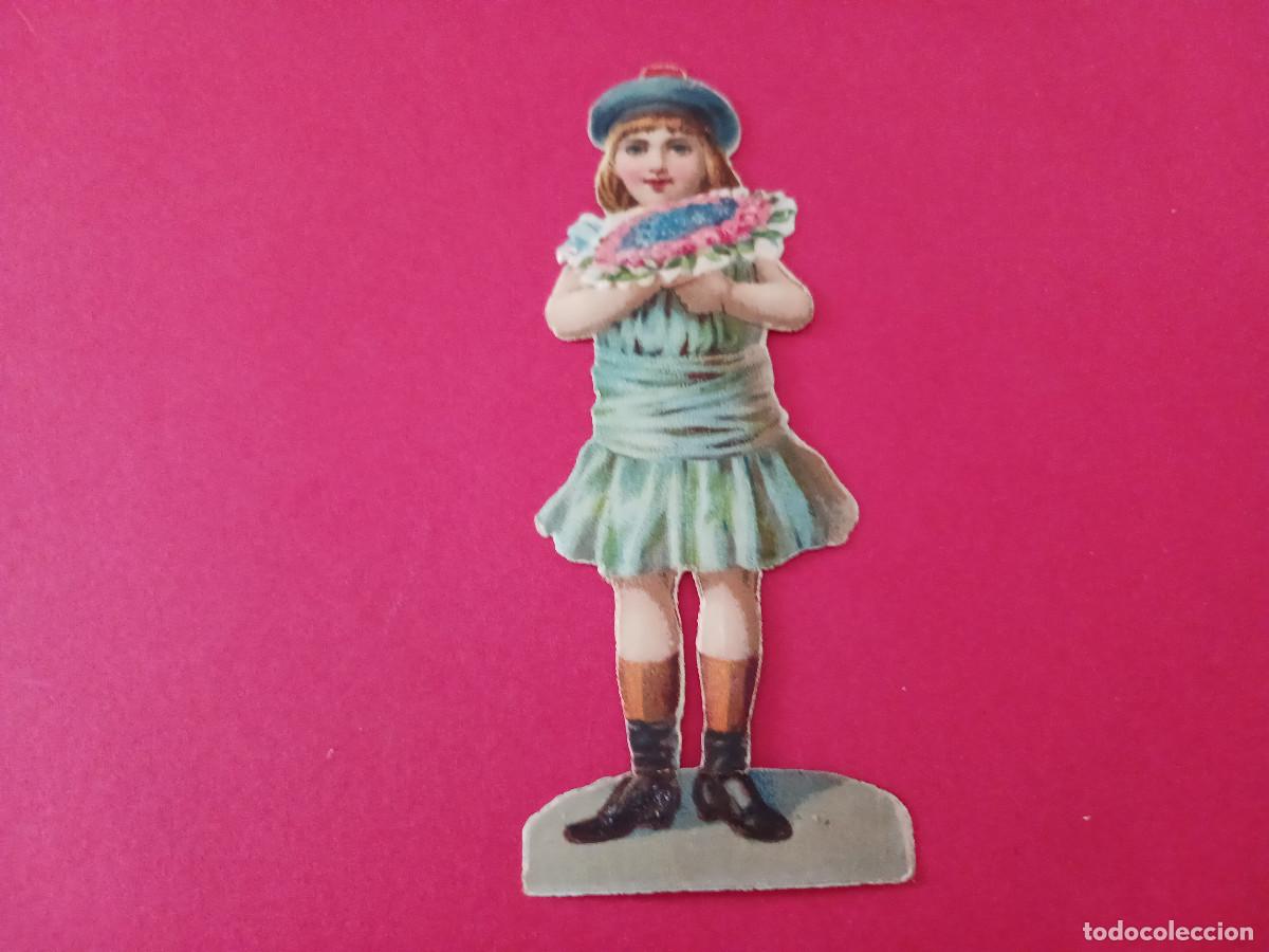 Colecionismo Cromos recortados antigos: cromo troquelado, ni&ntilde;a con pomo de flores, sin nombre comercial