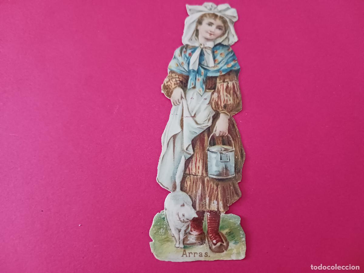 Coleccionismo cromos troquelados antiguos: cromo troquelado, chica con lechera y gato, arras, sin nombre comercial