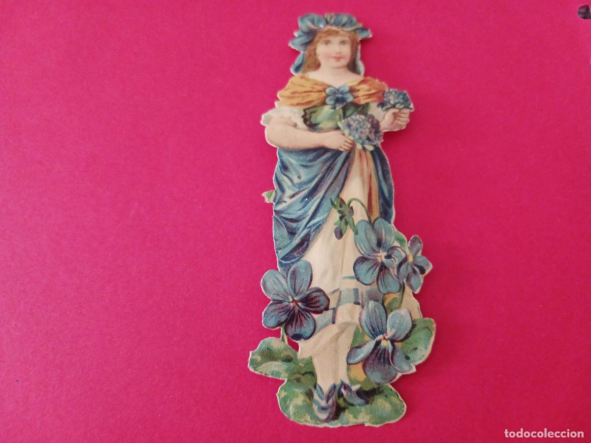 Coleccionismo cromos troquelados antiguos: cromo troquelado, chica rodeada de flores, sin nombre comercial