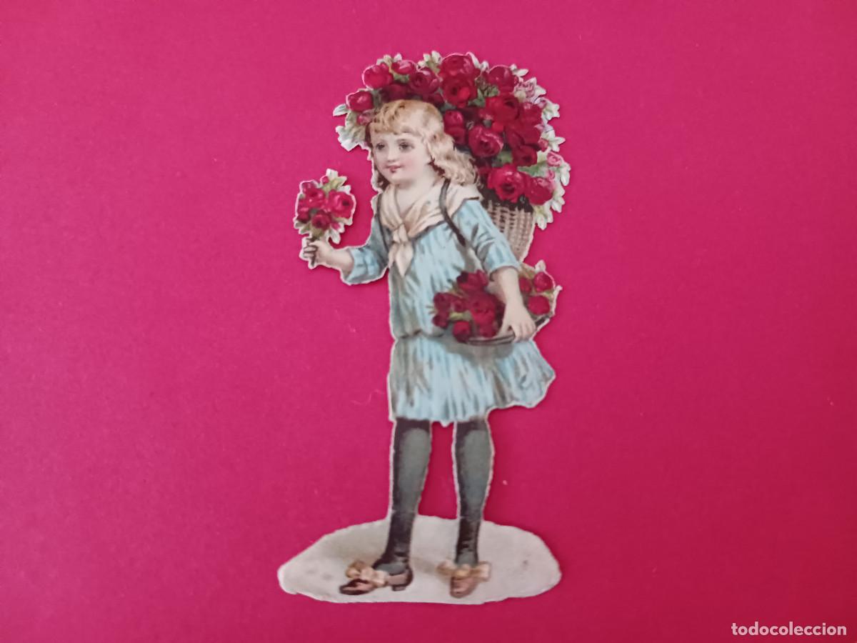 Coleccionismo cromos troquelados antiguos: cromo troquelado, chica y flores, sin nombre comercial