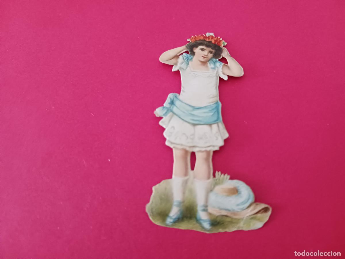 Coleccionismo cromos troquelados antiguos: cromo troquelado, chica sombrero flores, sin nombre comercial