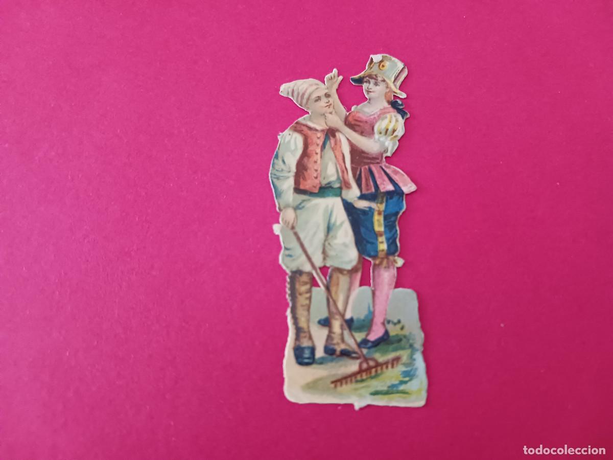 Coleccionismo cromos troquelados antiguos: cromo troquelado, parejita con rastrillo, sin nombre comercial