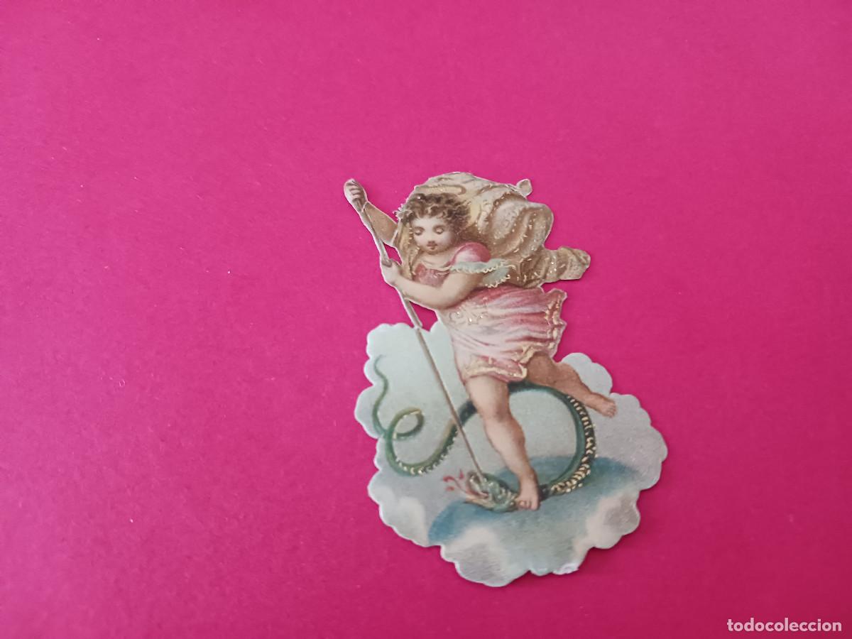 Coleccionismo cromos troquelados antiguos: cromo troquelado, angel contra serpiente, sin nombre comercial