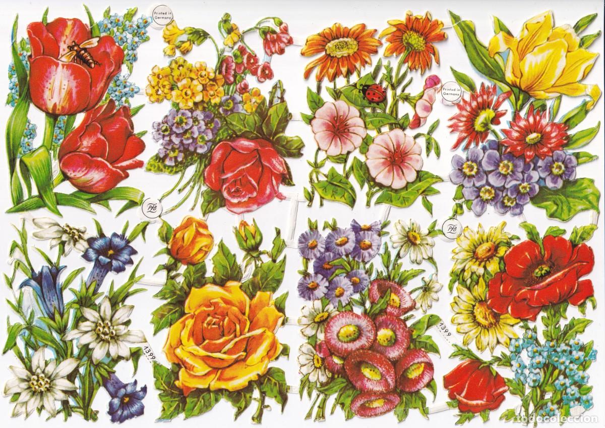 Coleccionismo cromos troquelados antiguos: HOJA CON CROMOS ANTIGUOS DE PICAR TROQUELADOS DE FLORES (MADE IN GERMANY)