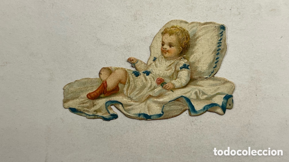 Colecionismo Cromos recortados antigos: Cromo Troquelado.. Mu&ntilde;eca durmiendo.. Reverso J. Colomer.. Barcelona