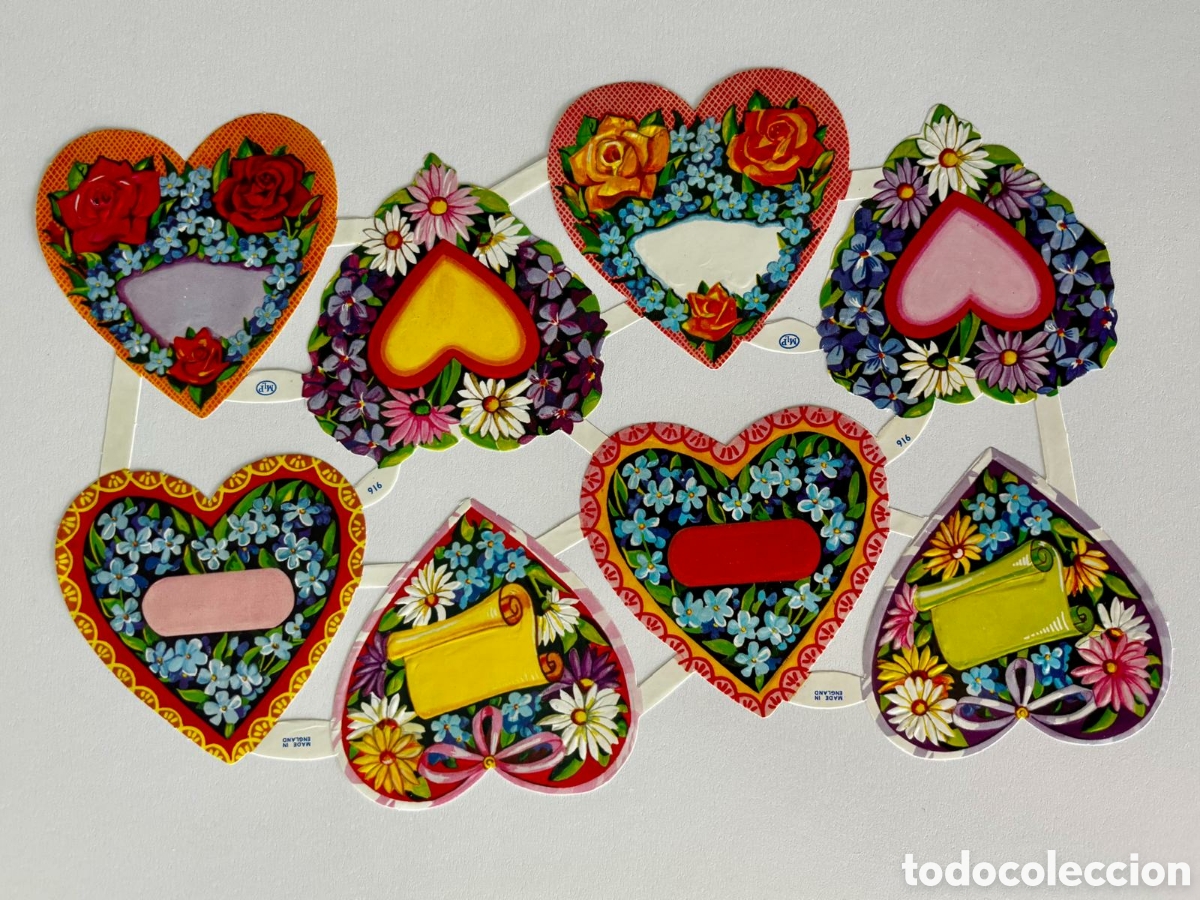 Coleccionismo cromos troquelados antiguos: L&aacute;mina CROMOS TROQUELADOS ingleses MLP 916 dibujos corazones flores NUEVA colecci&oacute;n juego ni&ntilde;as