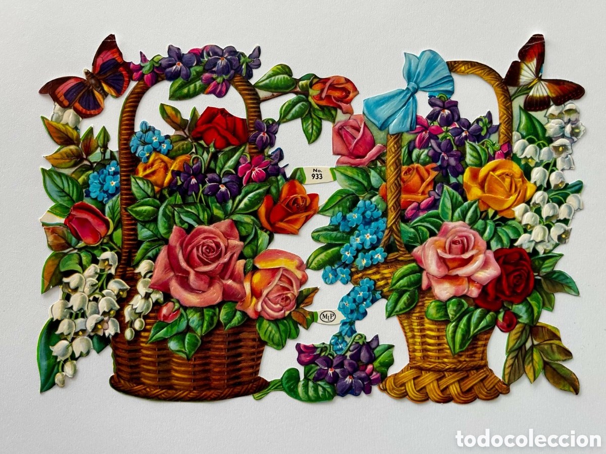 Coleccionismo cromos troquelados antiguos: L&aacute;mina CROMOS TROQUELADOS ingleses MLP 933 dibujos 2 cestas flores rosas NUEVA colecci&oacute;n juego ni&ntilde;as