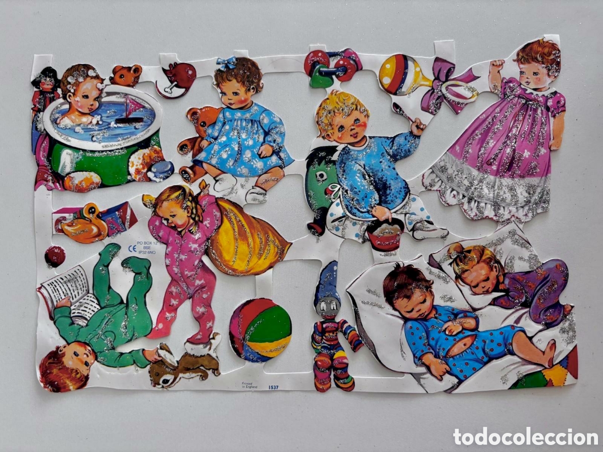 Coleccionismo cromos troquelados antiguos: L&aacute;mina PURPURINA CROMOS TROQUELADOS ingleses MLP 1537 ni&ntilde;os beb&eacute;s NUEVA brillantina colecci&oacute;n juego