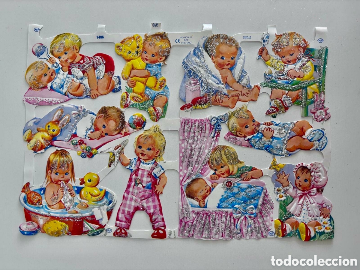 Coleccionismo cromos troquelados antiguos: L&aacute;mina PURPURINA CROMOS TROQUELADOS ingleses MLP 1486 ni&ntilde;os beb&eacute;s NUEVA brillantina colecci&oacute;n juego