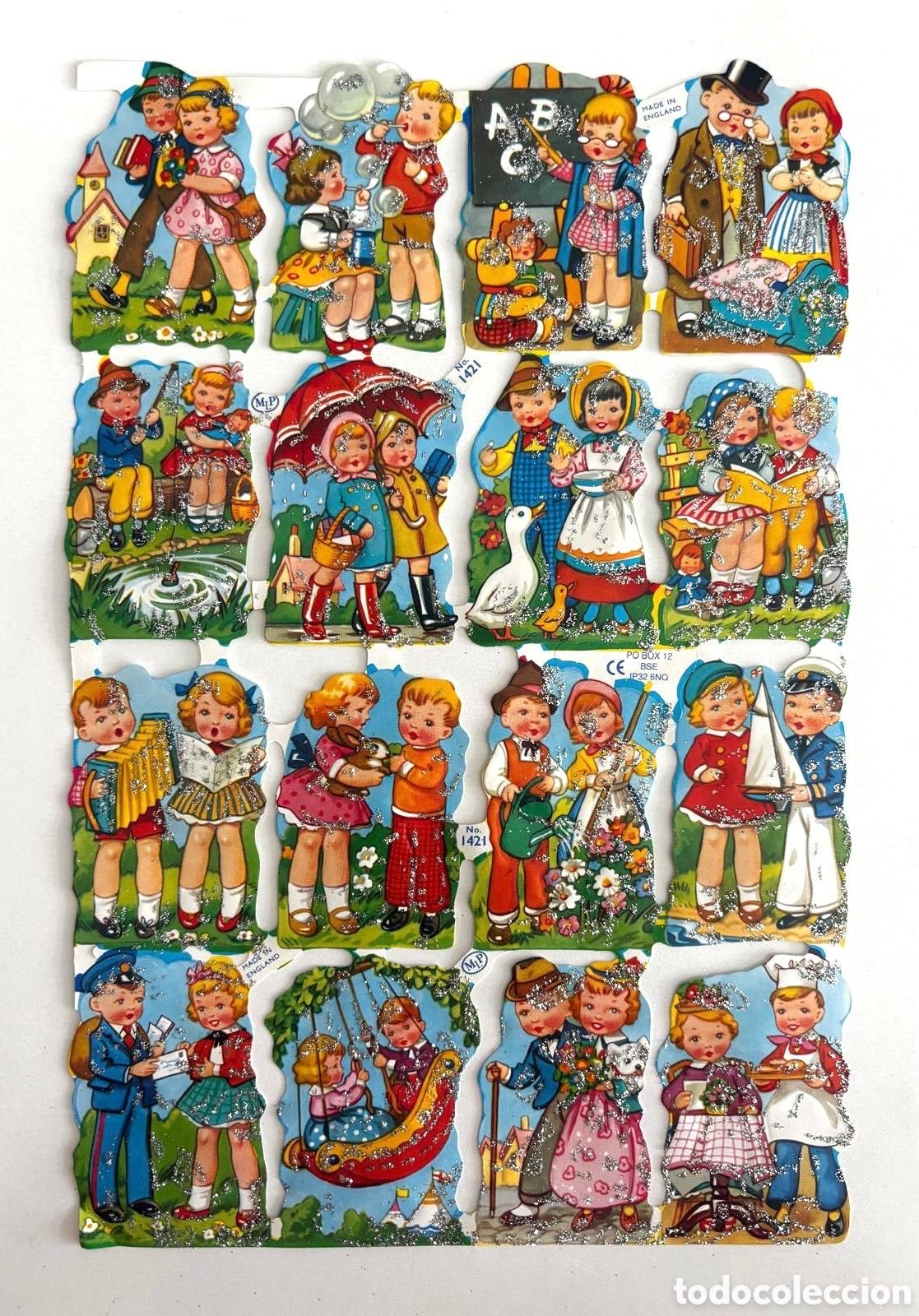 Coleccionismo cromos troquelados antiguos: L&aacute;mina PURPURINA CROMOS TROQUELADOS ingleses MLP 1421 ni&ntilde;os jugando NUEVA brillantina colecci&oacute;n