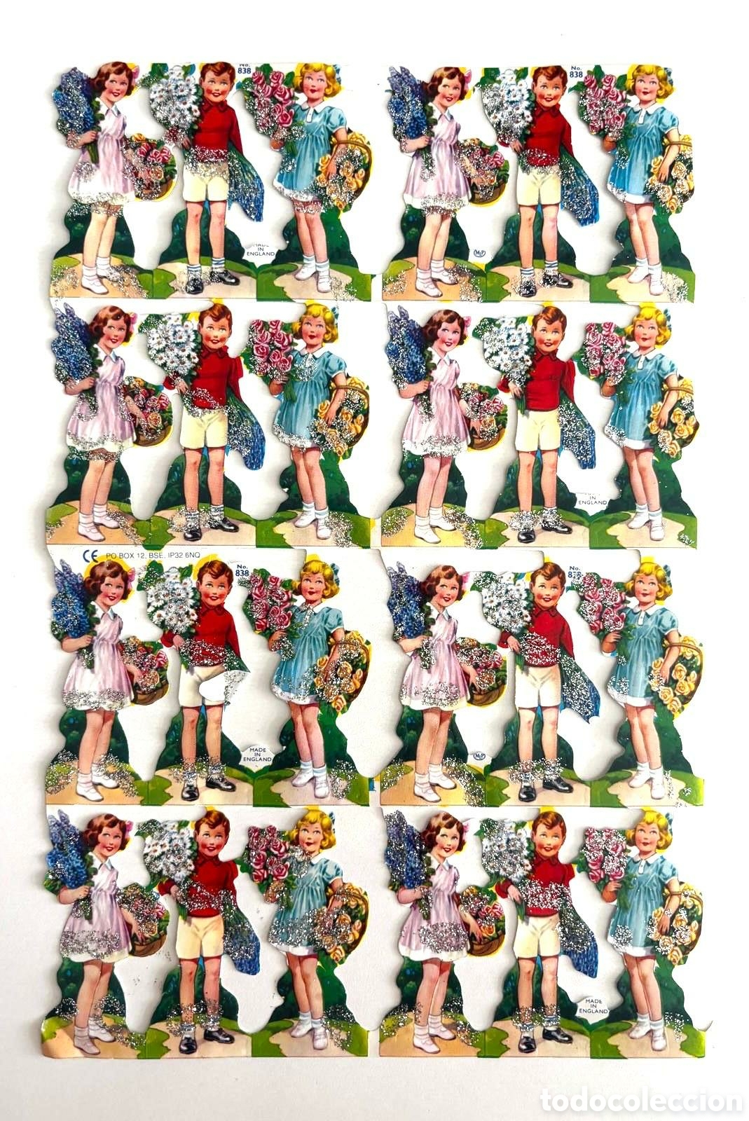 Coleccionismo cromos troquelados antiguos: L&aacute;mina PURPURINA CROMOS TROQUELADOS ingleses MLP 838 ni&ntilde;os flores NUEVA brillantina colecci&oacute;n