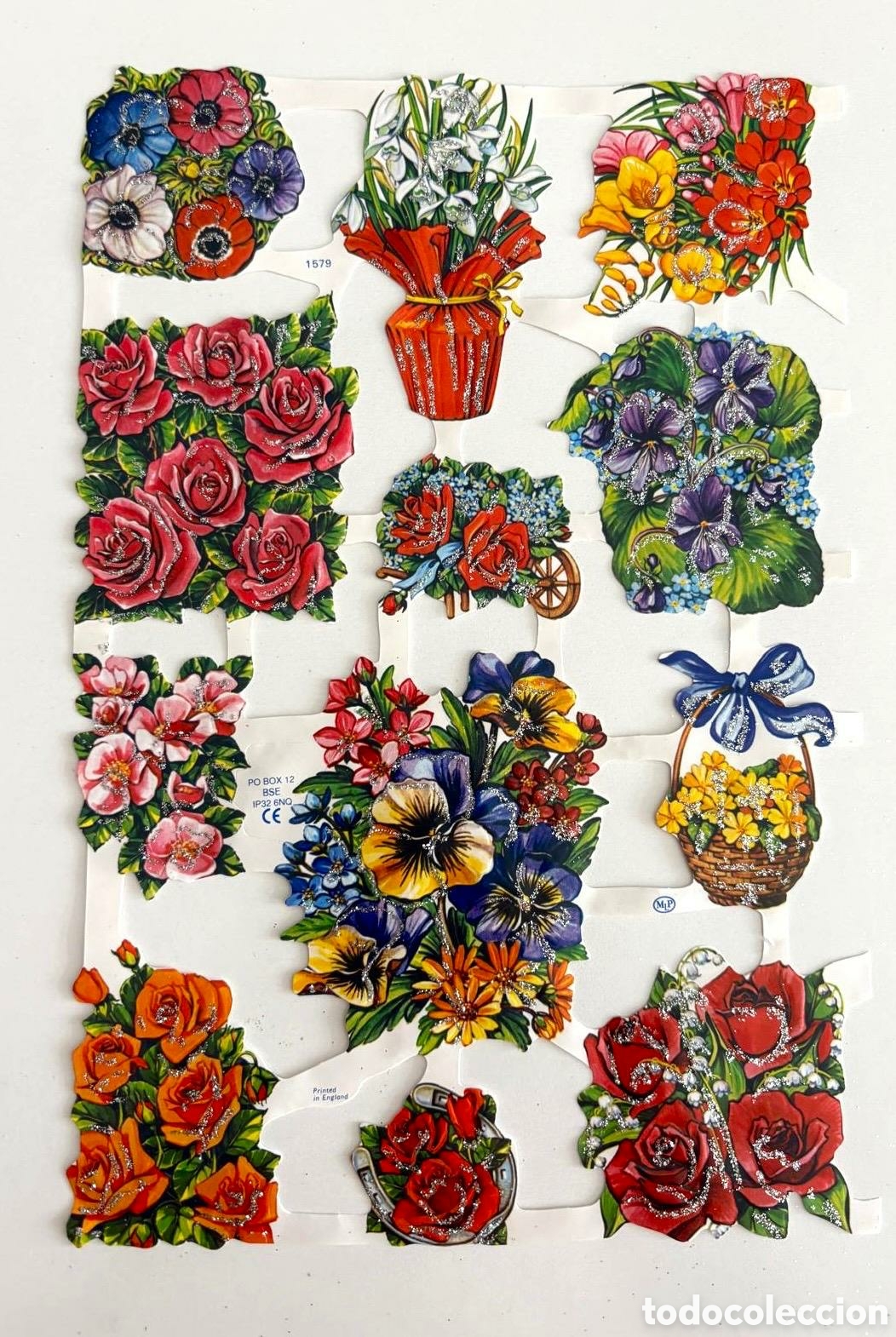 Coleccionismo cromos troquelados antiguos: L&aacute;mina PURPURINA CROMOS TROQUELADOS ingleses MLP 1579 dibujos flores NUEVA brillantina colecci&oacute;n