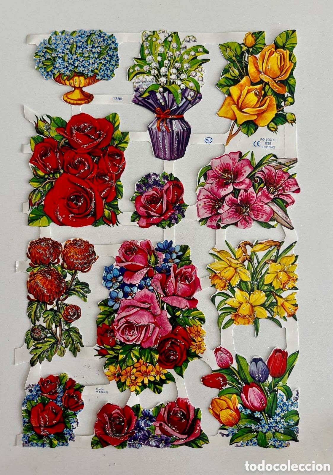 Coleccionismo cromos troquelados antiguos: L&aacute;mina PURPURINA CROMOS TROQUELADOS ingleses MLP 1580 dibujos flores NUEVA brillantina colecci&oacute;n