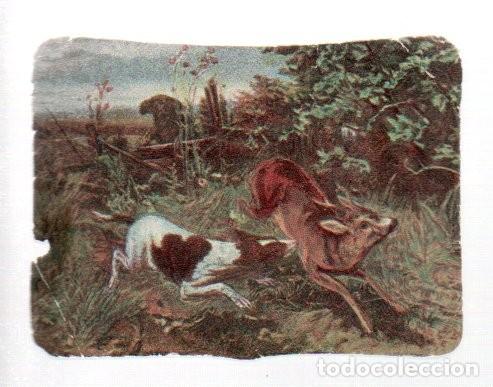 Coleccionismo cromos troquelados antiguos: ANTIGUO CROMO TROQUELADO, ESCENA DE CAZA. 7,3 X 5,5 CM.