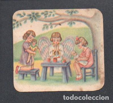 Coleccionismo cromos troquelados antiguos: ANTIGUO CROMO ORIGINAL TROQUELADO, RELIGIOSO INFANTIL. ANGEL DE LA GUARDA REZANDO CON NI&Ntilde;AS.