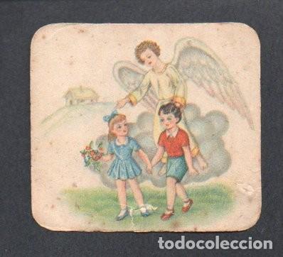 Coleccionismo cromos troquelados antiguos: ANTIGUO CROMO ORIGINAL TROQUELADO, RELIGIOSO INFANTIL. ANGEL DE LA GUARDA ACOMPA&Ntilde;ANDO A NI&Ntilde;OS.