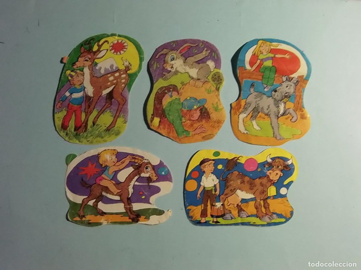 Coleccionismo cromos troquelados antiguos: CROMOS DE PICAR - NI&Ntilde;OS CON ANIMALES - 5 UNIDADES.