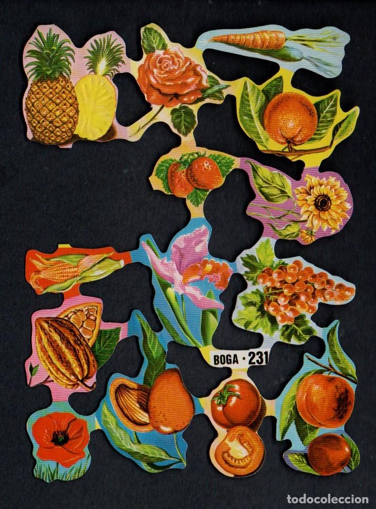 Coleccionismo cromos troquelados antiguos: LAMINA DE CROMOS TROQUELADOS - BOGA 231 - FRUTAS CON BRILLO Y RELIEVE.